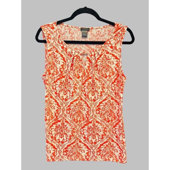 Ann Taylor Tops - Ann Taylor Sleeveless Demask Print Top, Salmon/Orange/Dark Peach Color, Medium